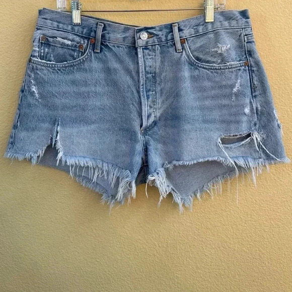 AGOLDE "Parker" Vintage Blue Denim Distressed Cut-Off Shorts Size 31 EUC! - Picture 3 of 10